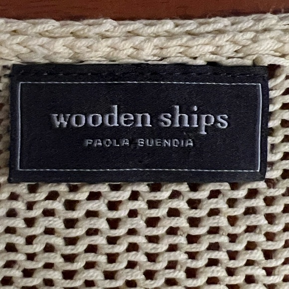 Wooden Ships yellow v neck beach day cotton blend sweater S/M - Picture 5 of 6
